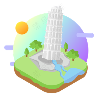 2.5D意大利比萨斜塔旅游景点