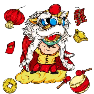 中国红舞狮子的小孩子,免抠元素