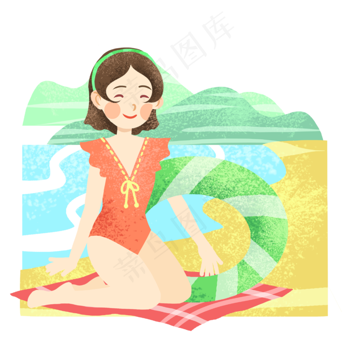 拿着泳圈女孩(3000X3000(DPI:300))psd模版下载