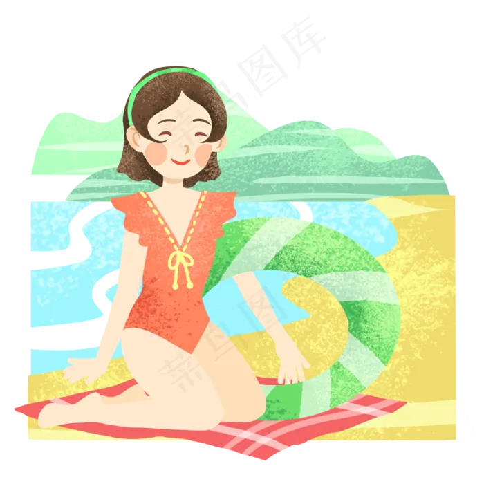 拿着泳圈女孩(3000X3000(DPI:300))psd模版下载