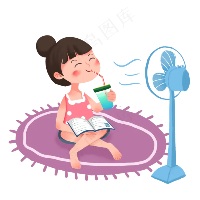 处暑在家乘凉女孩素材(2000X2000(DPI:300))psd模版下载