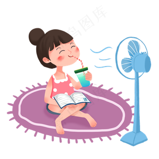 处暑在家乘凉女孩素材