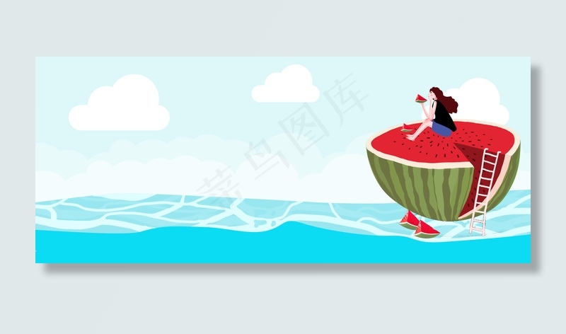 卡通户外吃西瓜处暑Banner海报背景