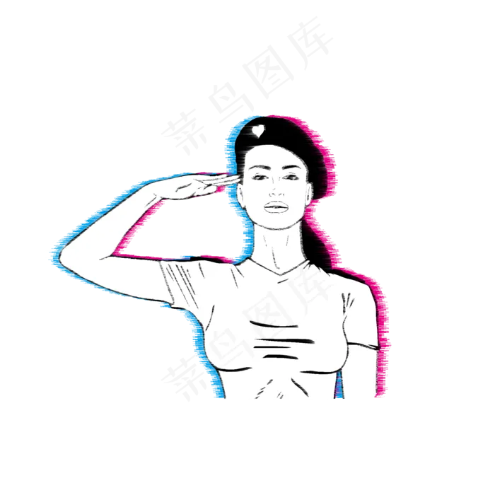 黑白建军节军人敬礼故障风(2000X2000(DPI:300))psd模版下载