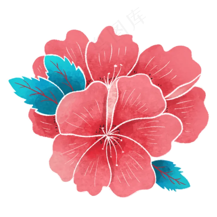 水彩红色花朵(2000X2000(DPI:300))psd模版下载