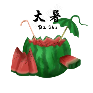 节气大暑西瓜消暑,免抠元素