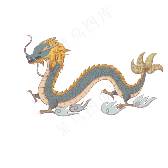 手绘中国风青色龙可商用,免抠元素