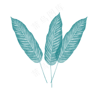 蓝色手绘水彩风通用大叶子,免抠元素