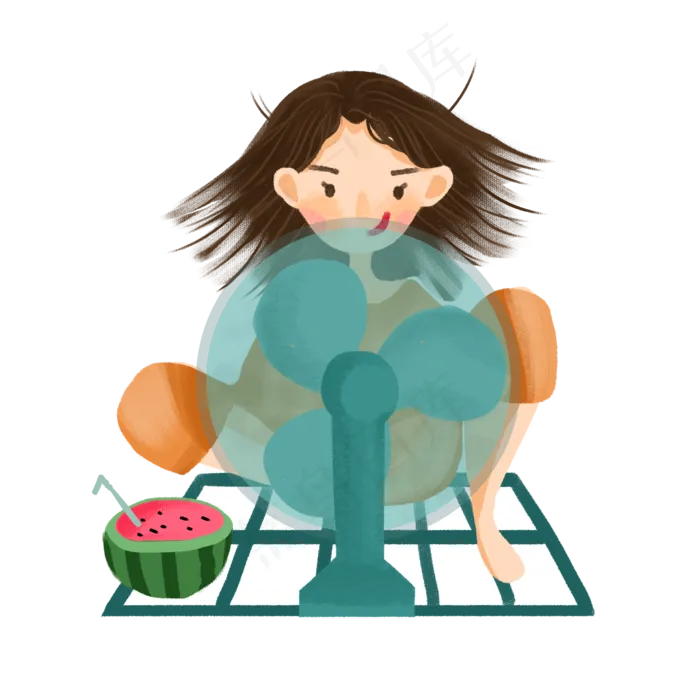 夏天大暑小暑女孩吹风扇免抠图(2000X2000(DPI:300))psd模版下载