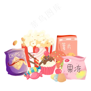 手绘一堆零食,免抠元素