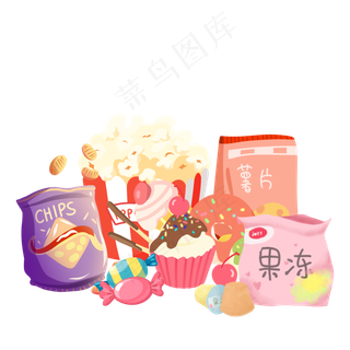 手绘一堆零食,免抠元素