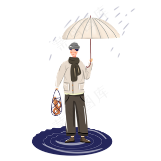 二十四节气雨水人物素材,免抠元素