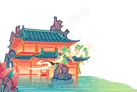 淡雅国画风格华清宫