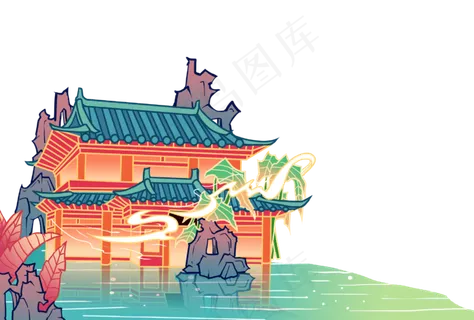 淡雅国画风格华清宫