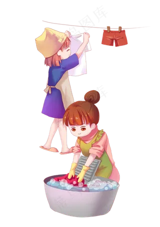 三八妇女节女神节洗衣服的家政服,免抠元素