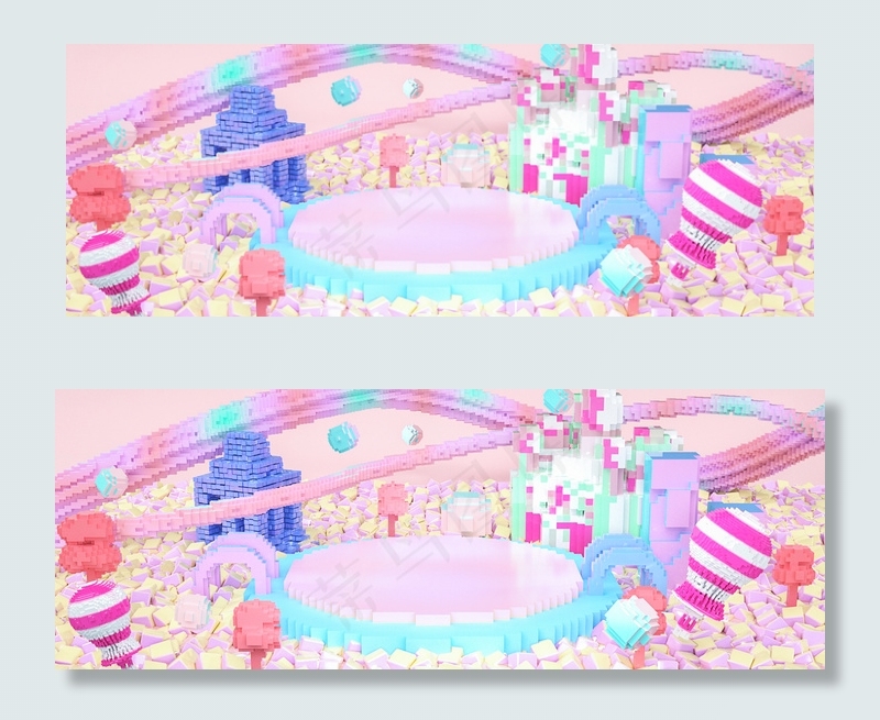 C4D立体像素电商背景