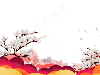 2020新春春回大地装饰边框夜色春�,免抠元素