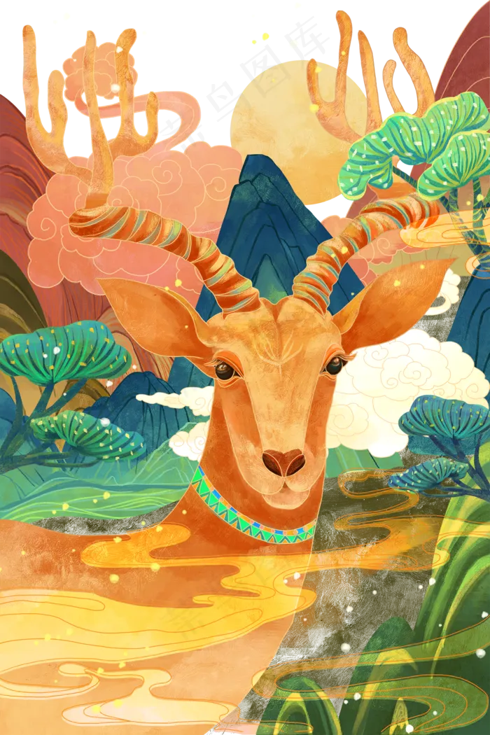 国潮风鹿(1500X2249(DPI:300))psd模版下载