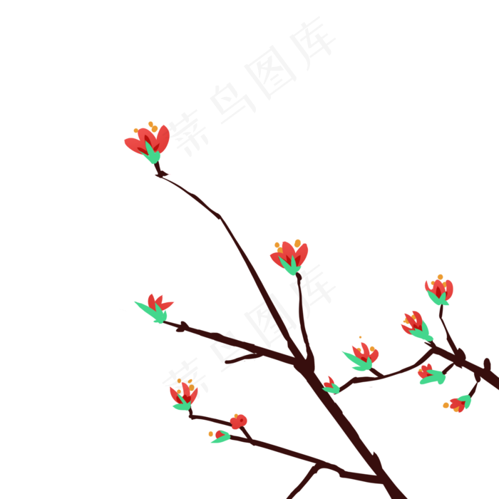 红色春天的花枝插画