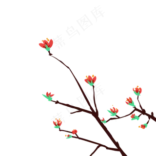 红色春天的花枝插画
