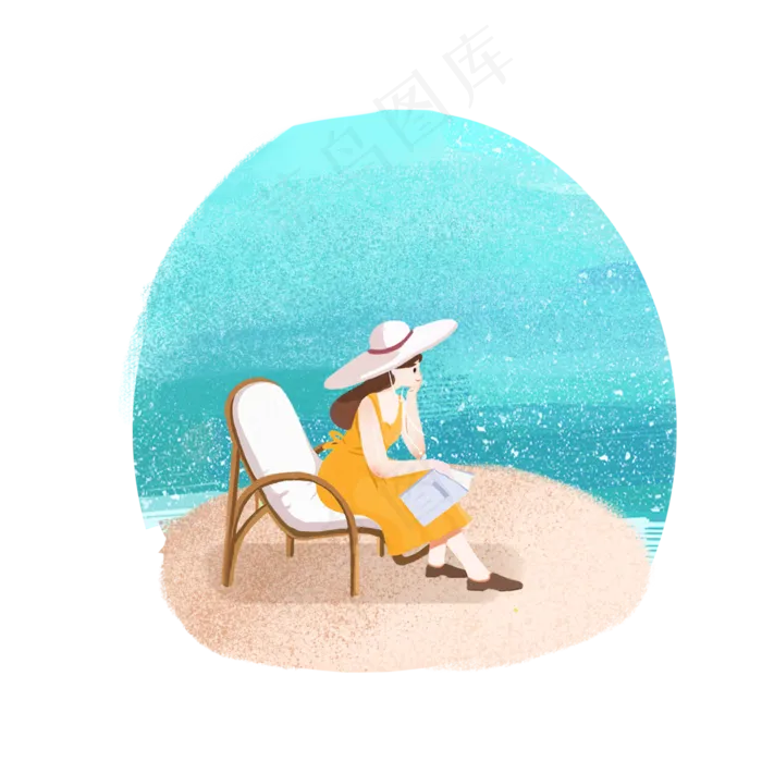 大暑在海边吹着海风的女孩PNG(2000X2000(DPI:300))psd模版下载