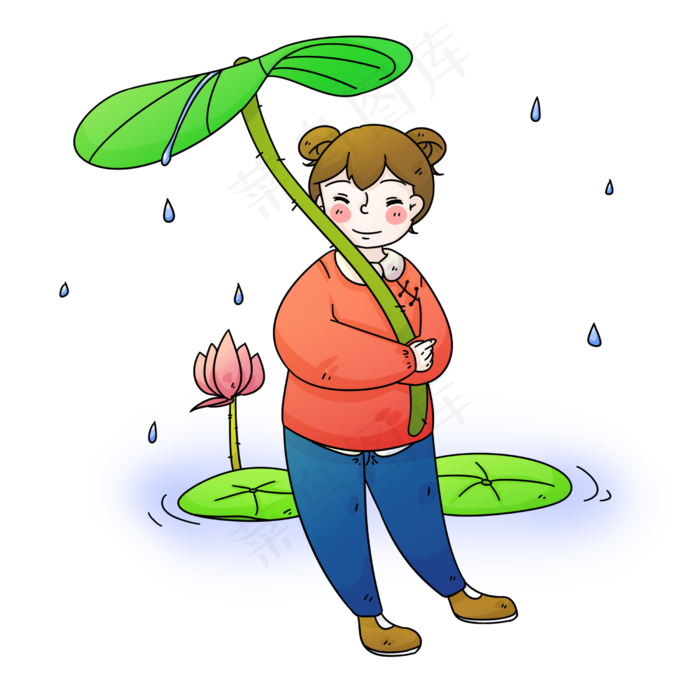 雨水节气拿叶子挡雨(2500X2500(DPI:300))psd模版下载