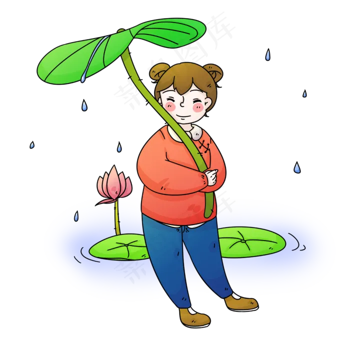 雨水节气拿叶子挡雨(2500X2500(DPI:300))psd模版下载