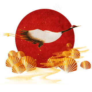 国潮浮世绘仙鹤素材,免抠元素