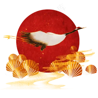 国潮浮世绘仙鹤素材,免抠元素