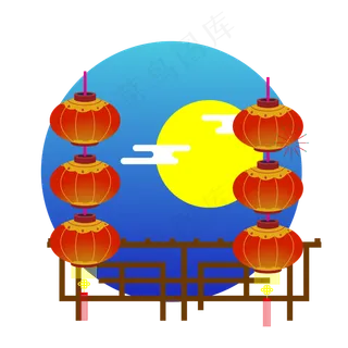 喜庆中秋手绘扁平灯笼元素合集,免抠元素