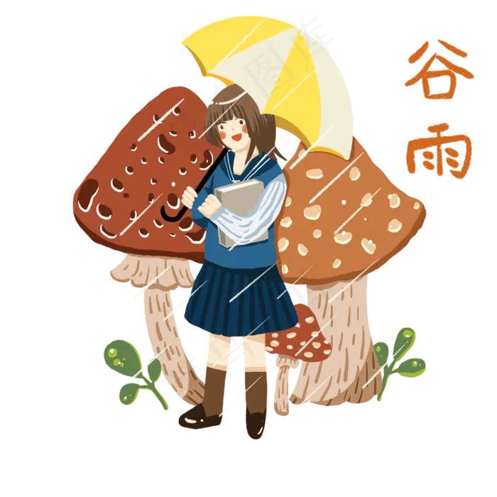 谷雨打伞的小女孩(2048X2048(DPI:300))psd模版下载