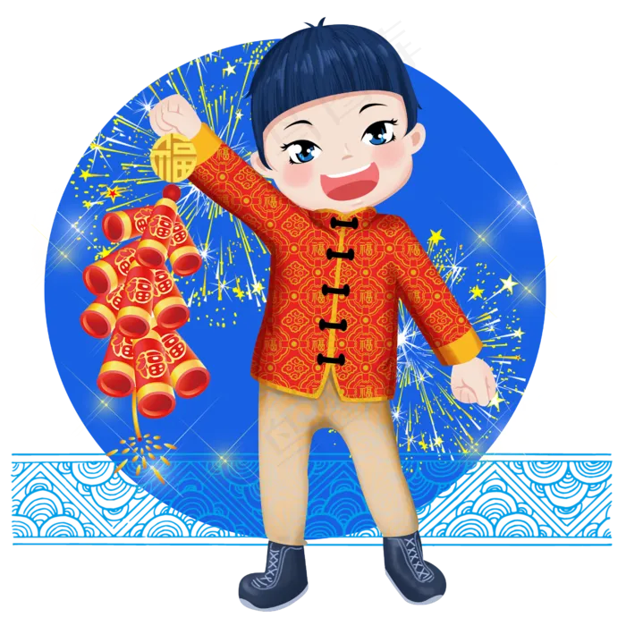 卡通扁平化中国拜年福娃东北男孩,免抠元素(2500*2500px 300 dpi )psd模版下载