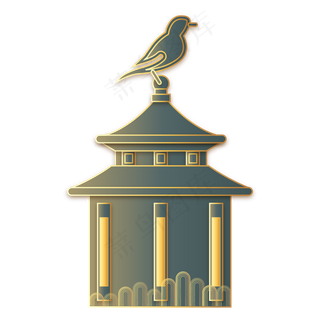 新中式屋檐小鸟装饰