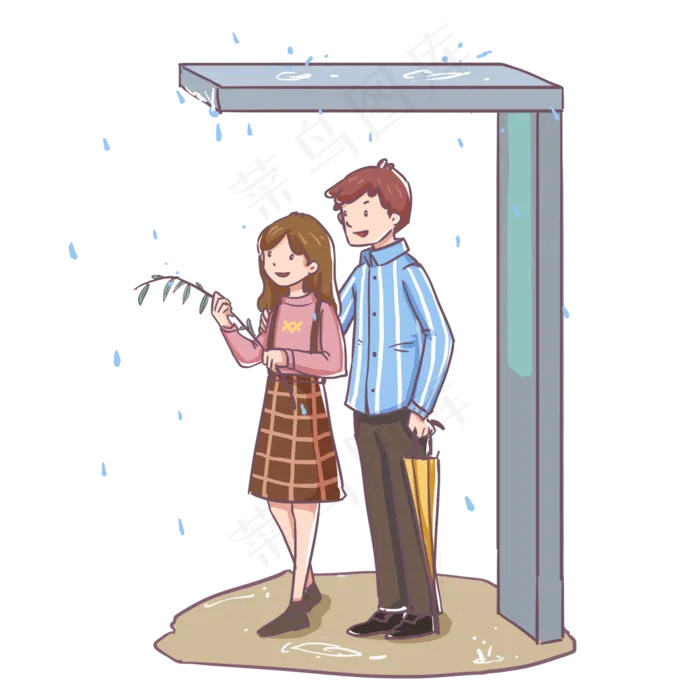 24节气雨水情侣避雨,免抠元素(2000X2000(DPI:300))psd模版下载