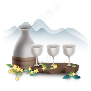 中国风酒壶和山峰