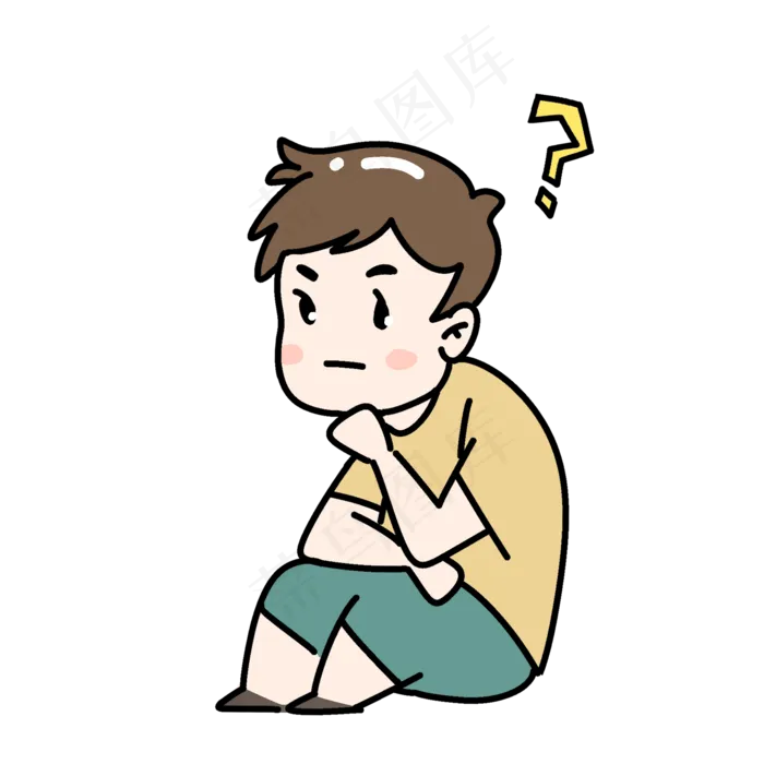 卡通思考沉思的小学生小朋友小男,免抠元素(2000*2000px 300 dpi )psd模版下载