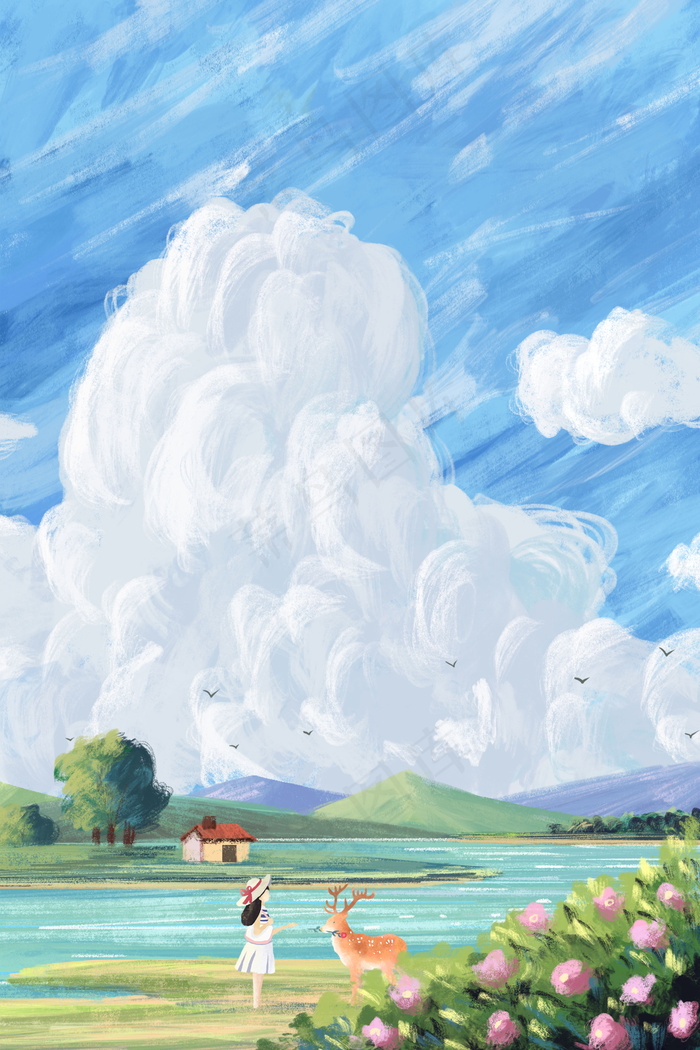 夏天主题之天空乡村大场景