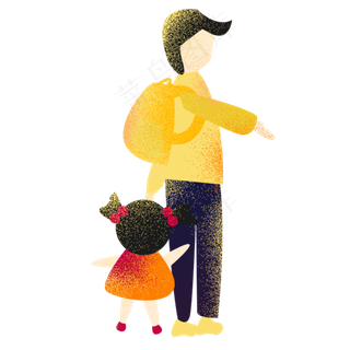 手绘卡通妈妈拉着爸爸的腿元素