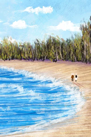 夏日油画海边散步风景