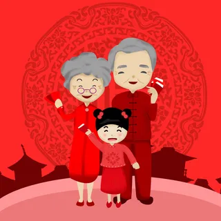 卡通喜庆新年家人,免抠元素