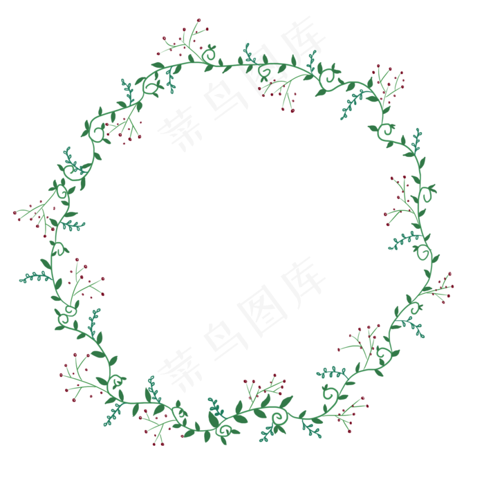手绘小清新春天植物圆形边框PNG免