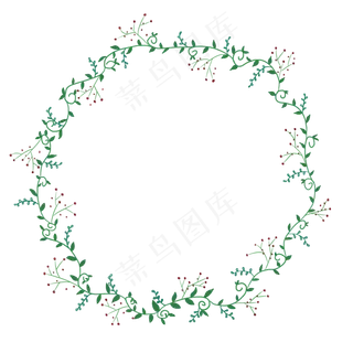手绘小清新春天植物圆形边框PNG免
