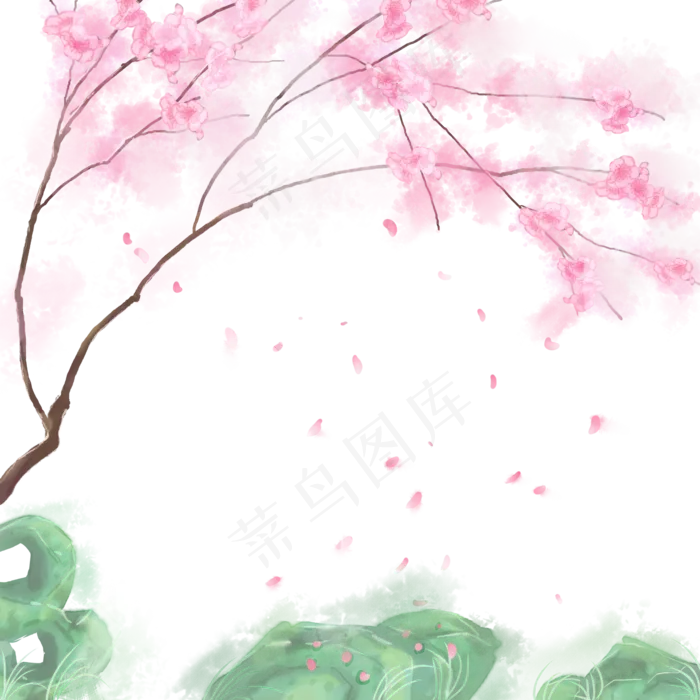 卡通手绘中国风粉红色花石头(2000X2000(DPI:300))psd模版下载
