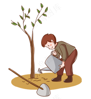 手绘男孩植树节辛勤植树
