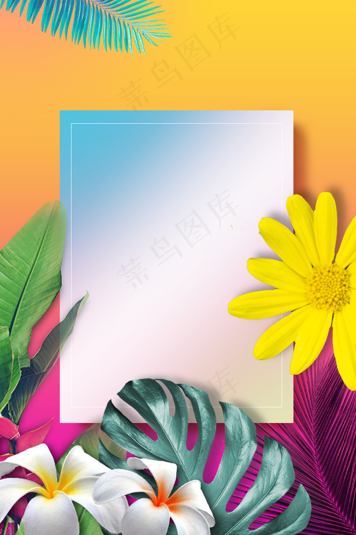 创意小清新撞色夏日边框背景合成