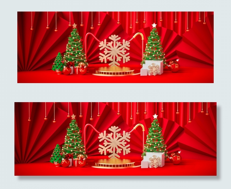 C4D红色圣诞促销海报金色圣诞含工程