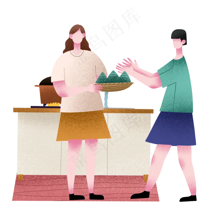 扁平肌理风手持粽子女孩(2000X2000(DPI:300))psd模版下载