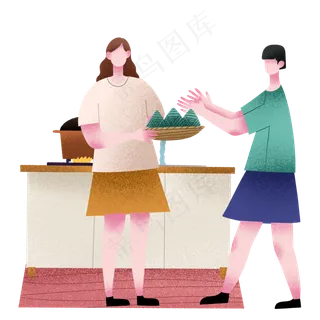 扁平肌理风手持粽子女孩