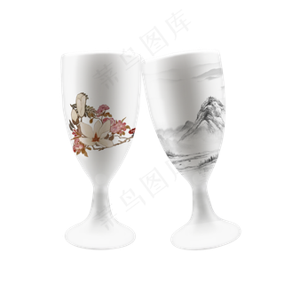 酒杯实物花纹图案白酒杯一对杯子,免抠元素