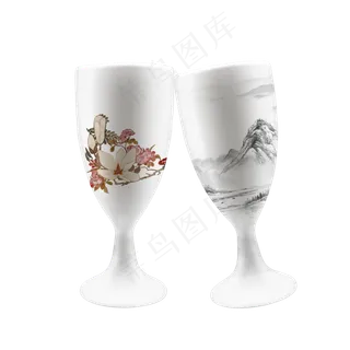 酒杯实物花纹图案白酒杯一对杯子,免抠元素